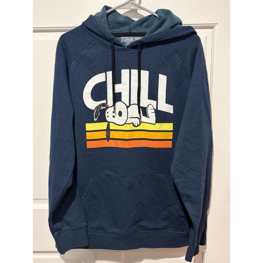 Peanuts Men's Sz XL Pullover Snoopy Chill Navy‎ Blue Hoodie